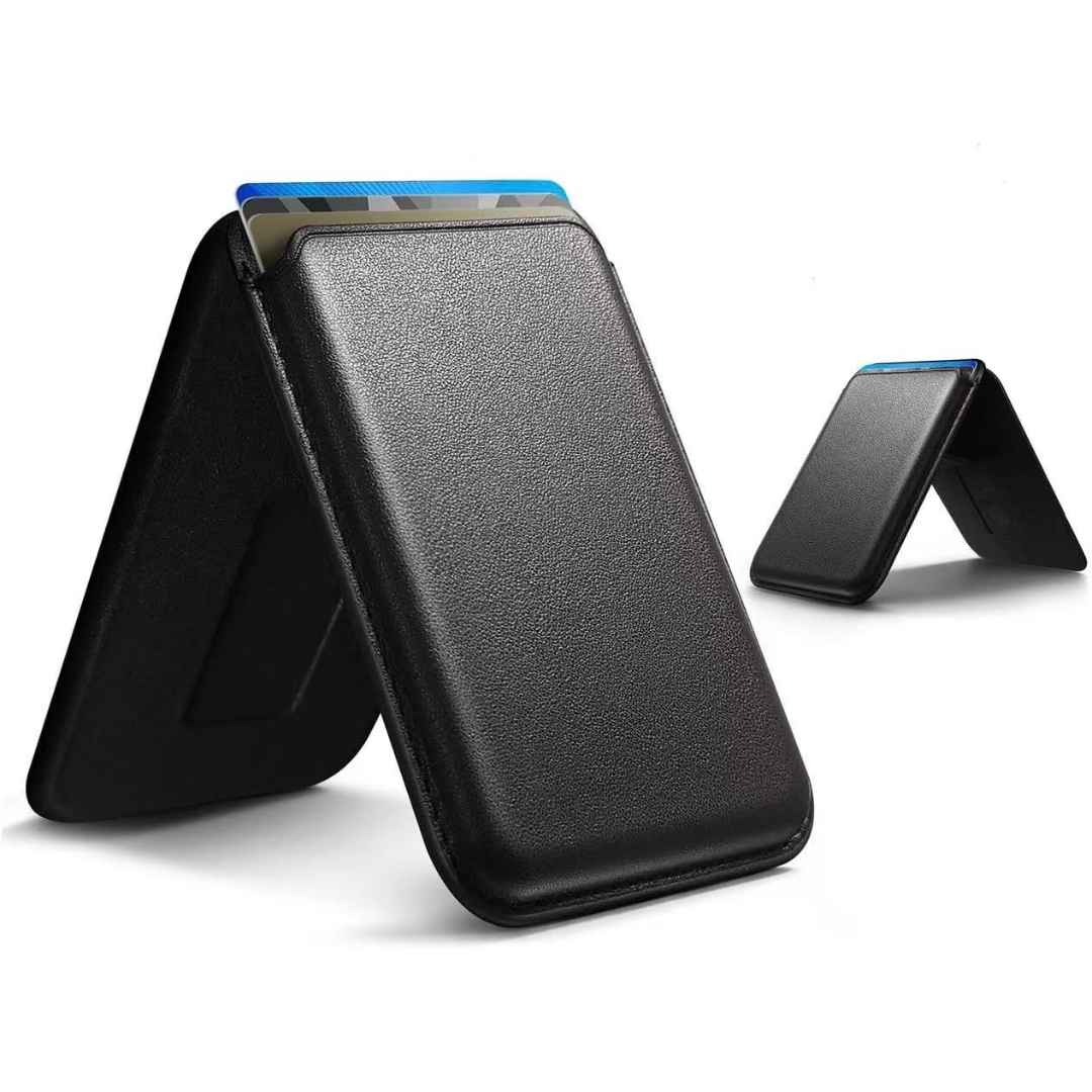 Mag-Safe Strong Magnetic RFID Leather Card Holder For All Phones With Stand