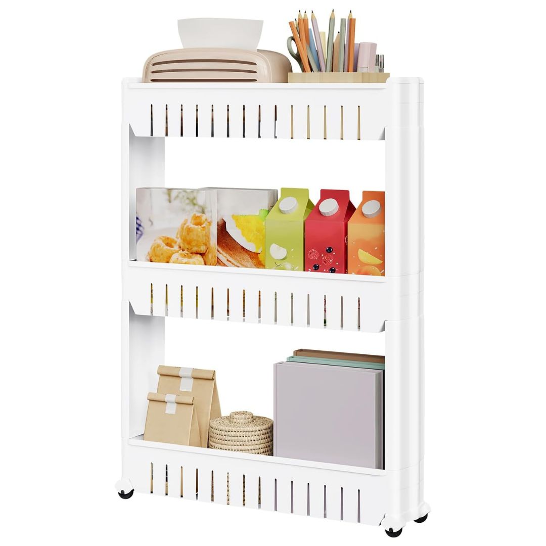 3/4 Layer Slim Slide Out Trolley Rack Holder Storage Shelf Organizer With Wheels