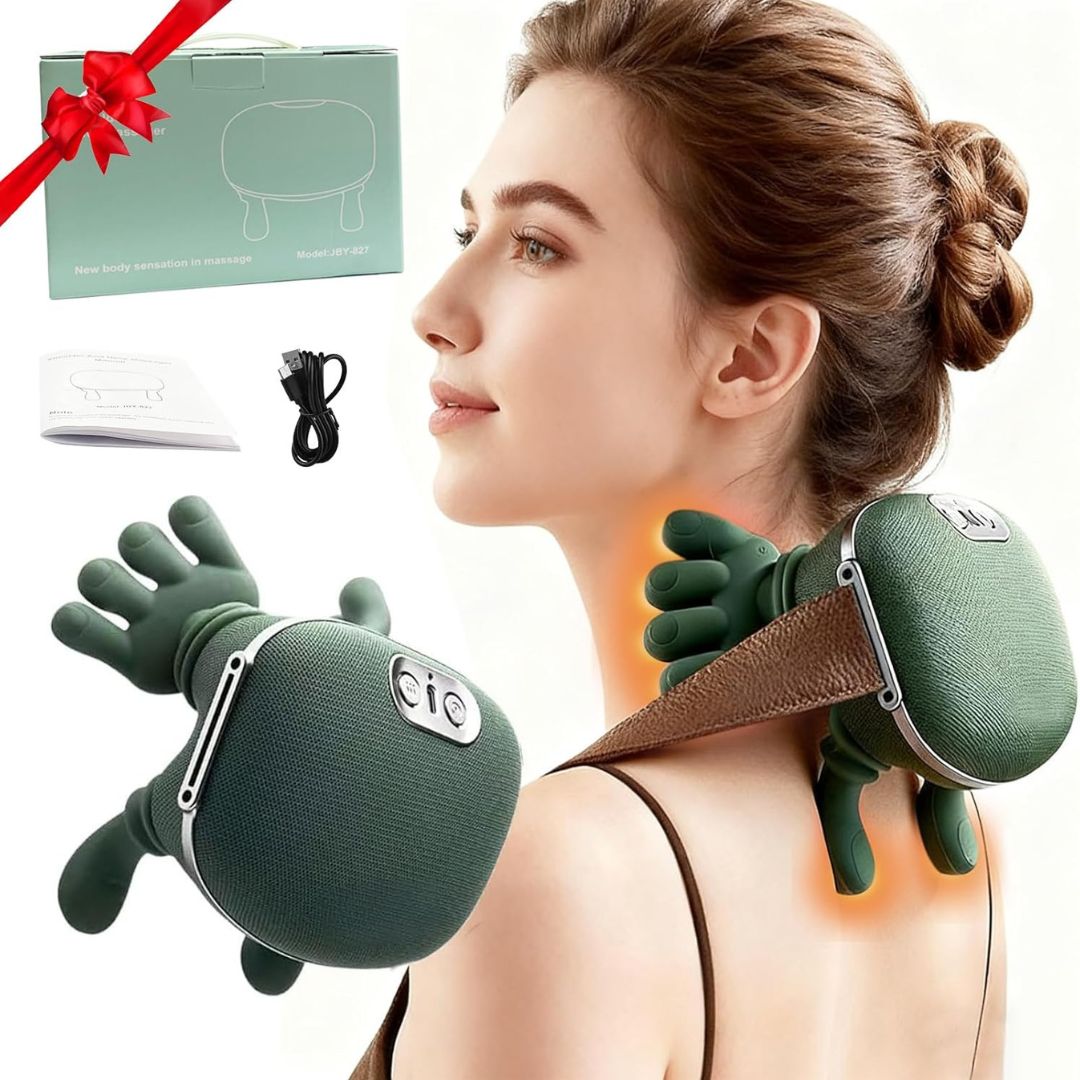Neck & Shoulder Deep Tissue Massager With Heat-Wireless Simulated Human Hand Design