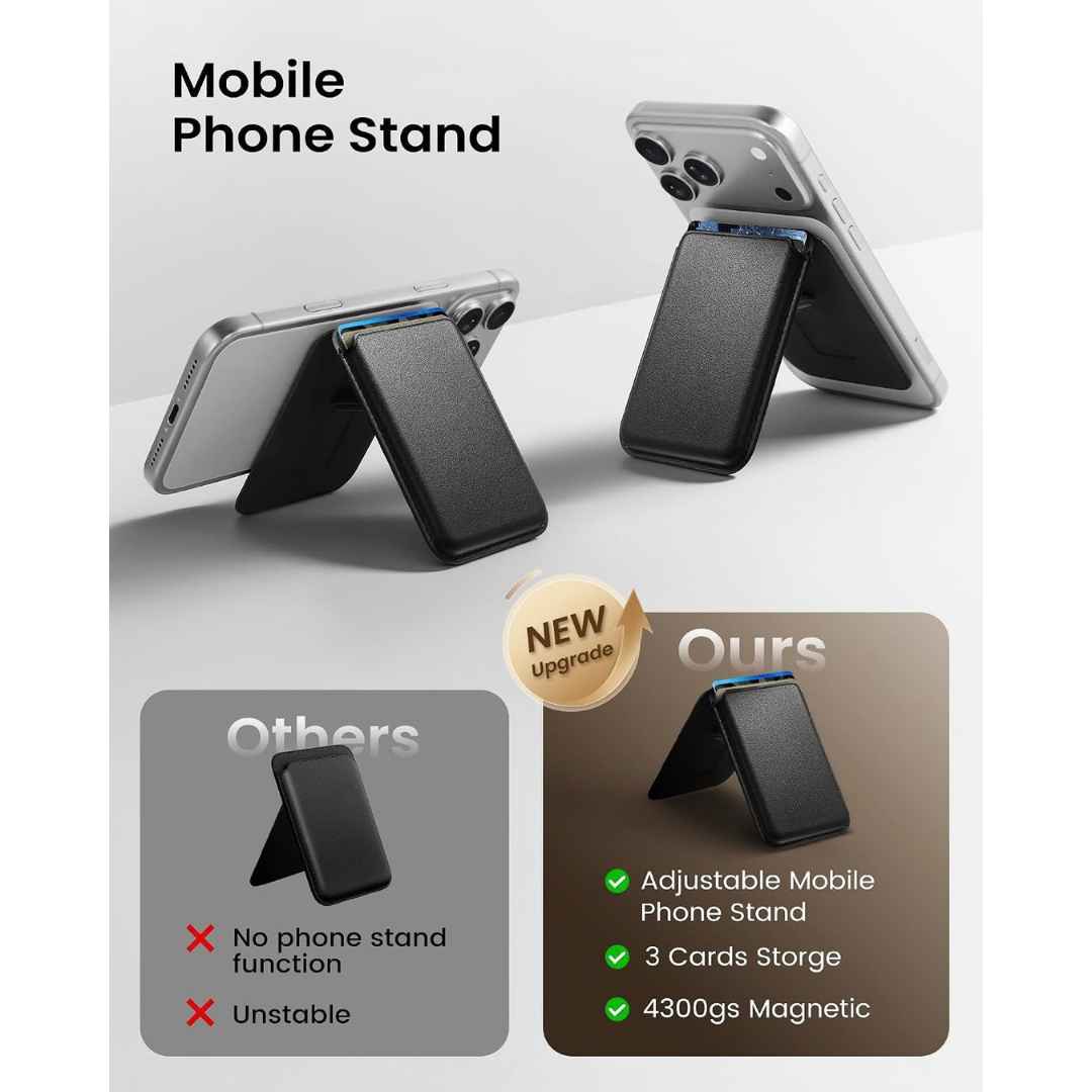 Mag-Safe Strong Magnetic RFID Leather Card Holder For All Phones With Stand