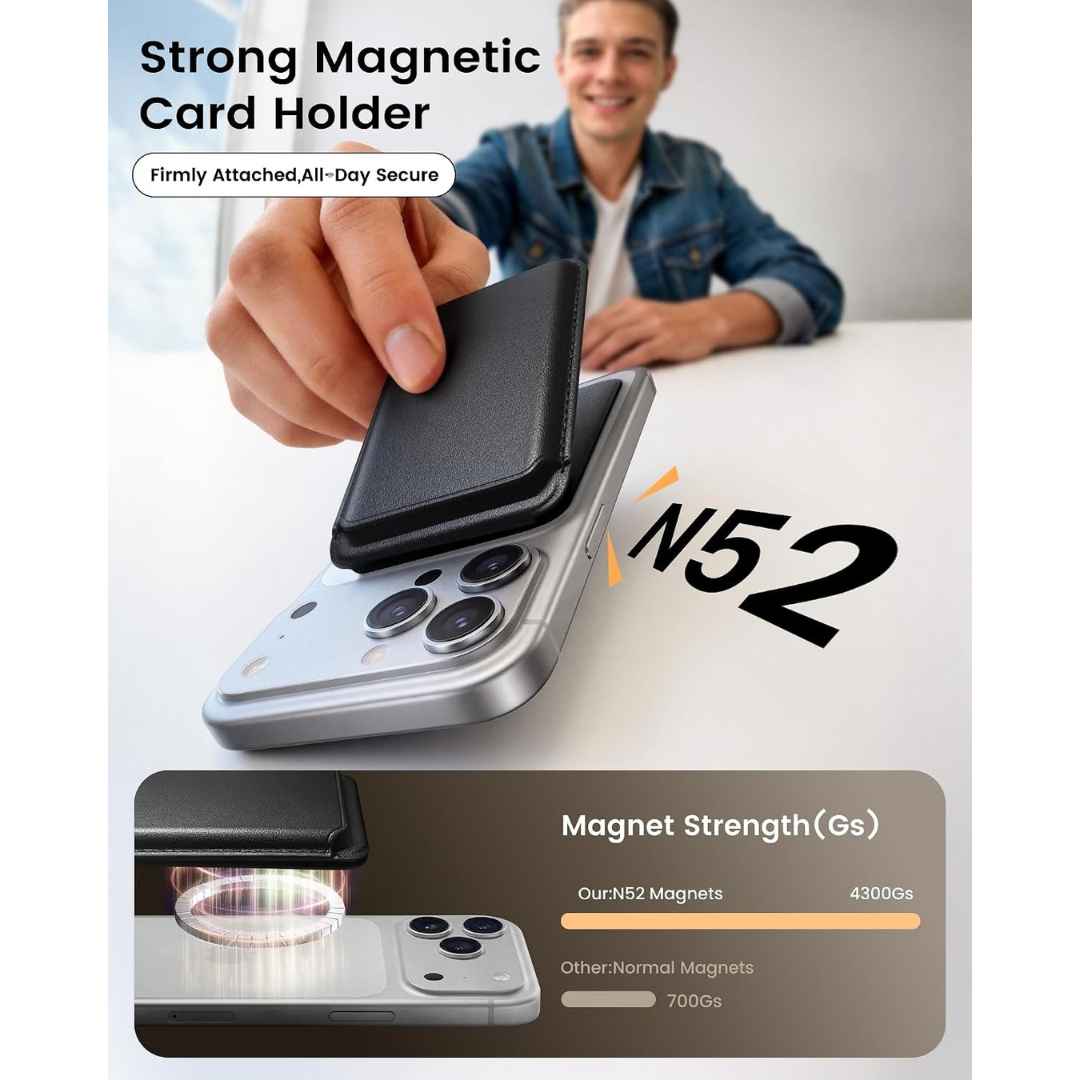 Mag-Safe Strong Magnetic RFID Leather Card Holder For All Phones With Stand