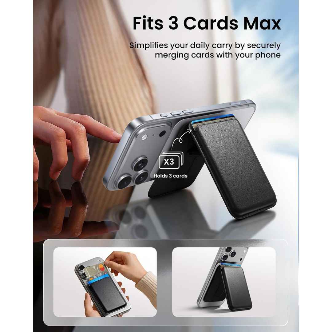 Mag-Safe Strong Magnetic RFID Leather Card Holder For All Phones With Stand