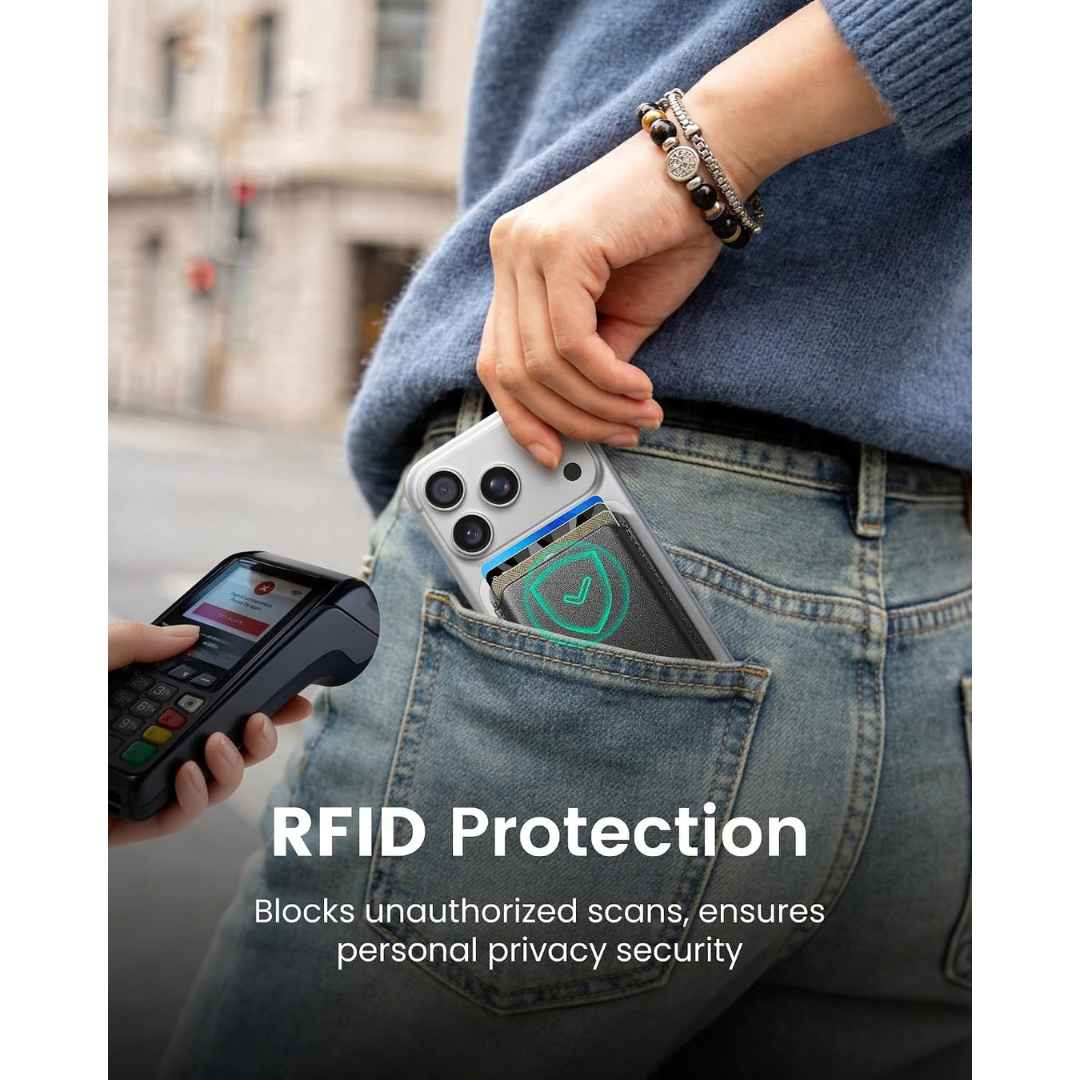Mag-Safe Strong Magnetic RFID Leather Card Holder For All Phones With Stand