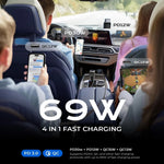 Lisen Upgraded Dual Type C Retractable Fast 69W 4 in 1 Car Charger