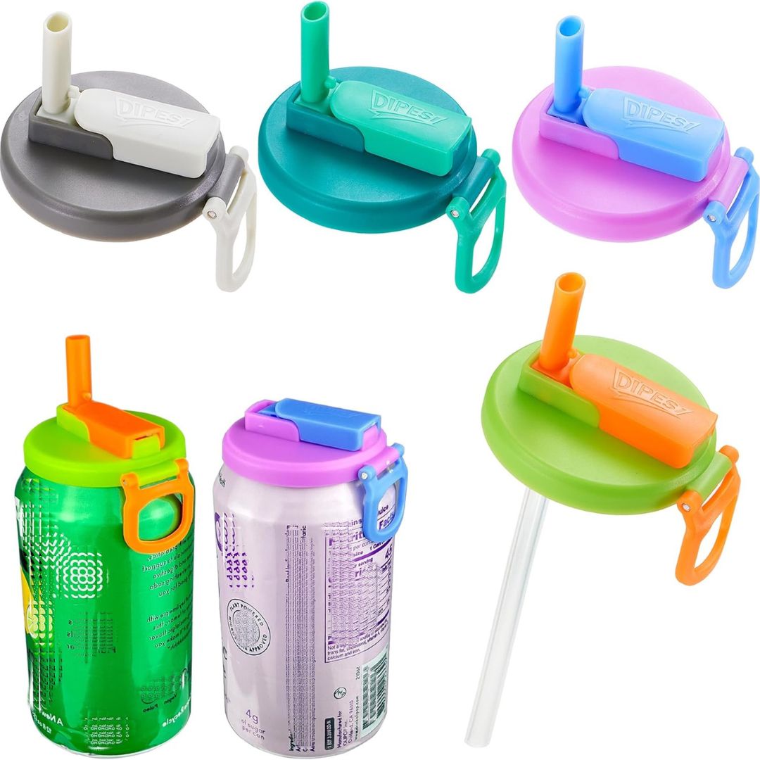 Soda Can Lids Covers With Silicone Straw BPA-Free Reusable For Canned Beverages