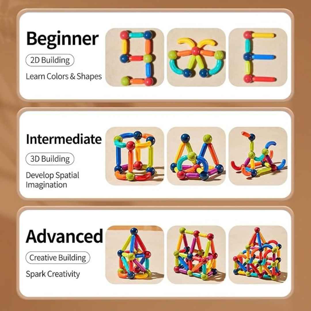 Magnetic Building Blocks Balls & Rods Set For Kids Educational Learning Creativity 128Pcs