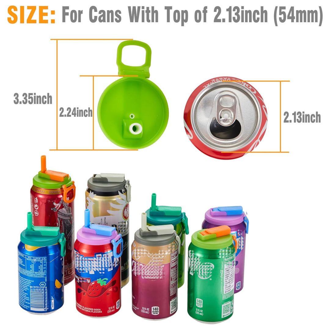 Soda Can Lids Covers With Silicone Straw BPA-Free Reusable For Canned Beverages