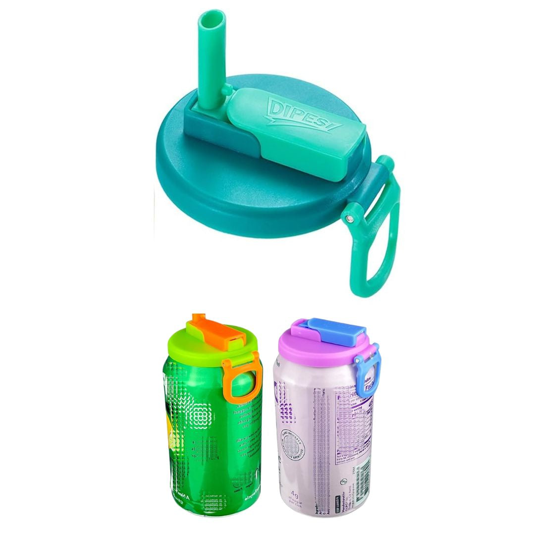 Soda Can Lids Covers With Silicone Straw BPA-Free Reusable For Canned Beverages