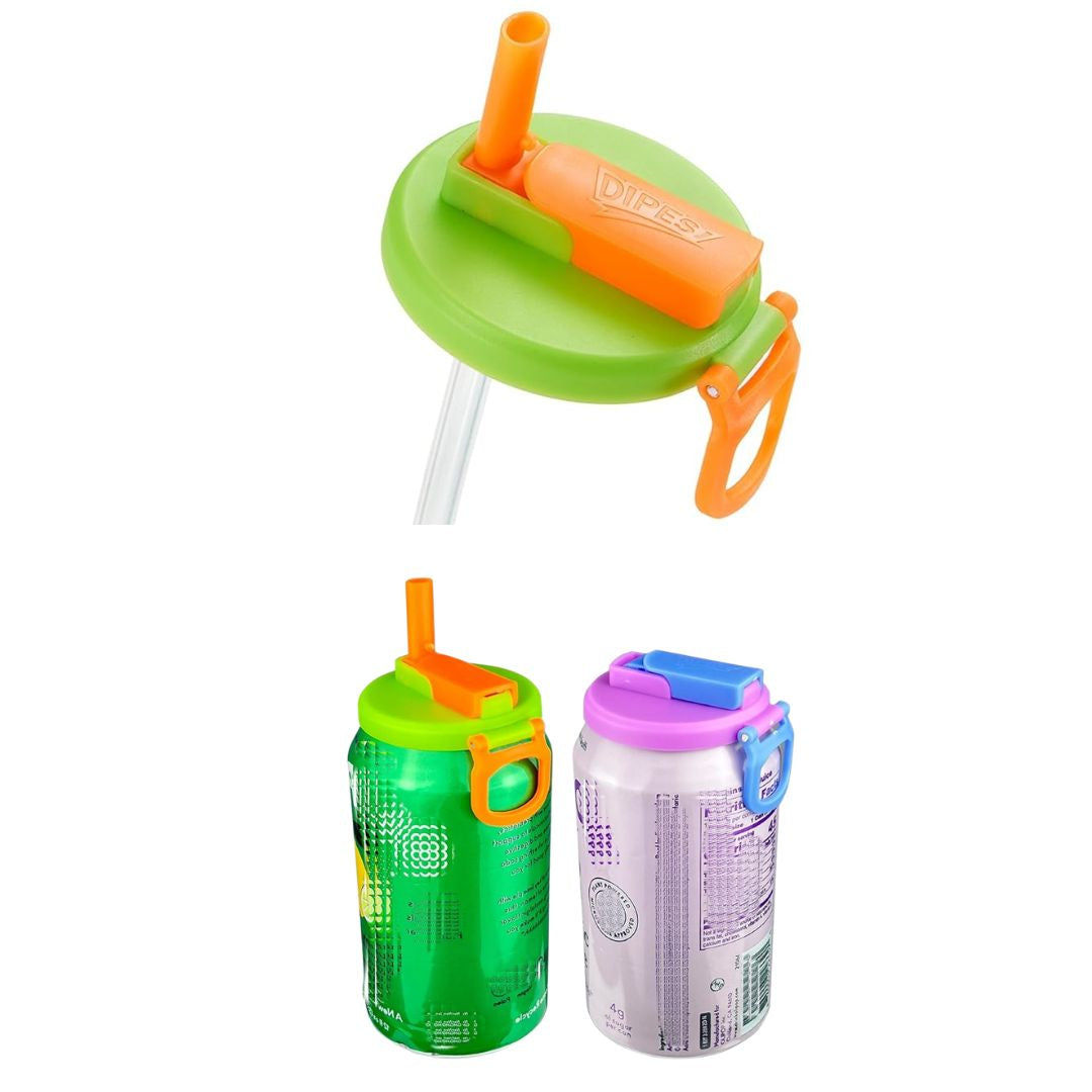 Soda Can Lids Covers With Silicone Straw BPA-Free Reusable For Canned Beverages