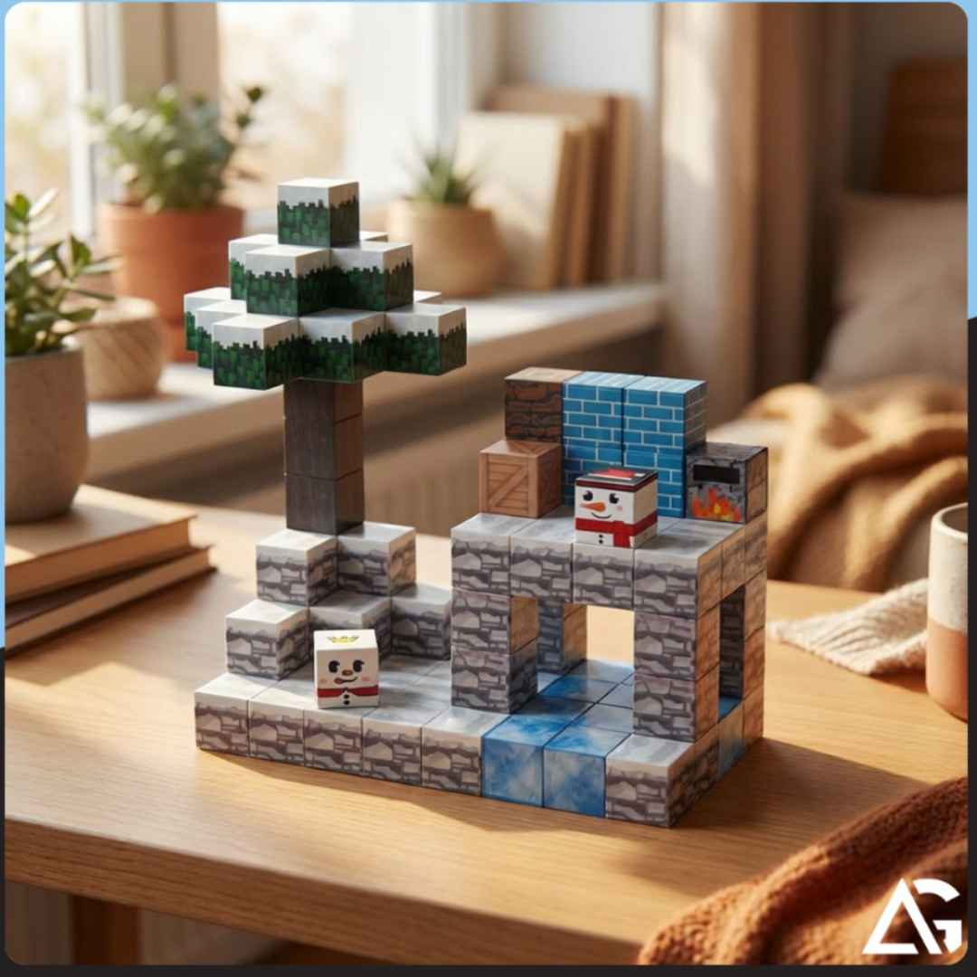 Minecraft Magnetic Building Blocks Winter Set 3D Construction Cubes