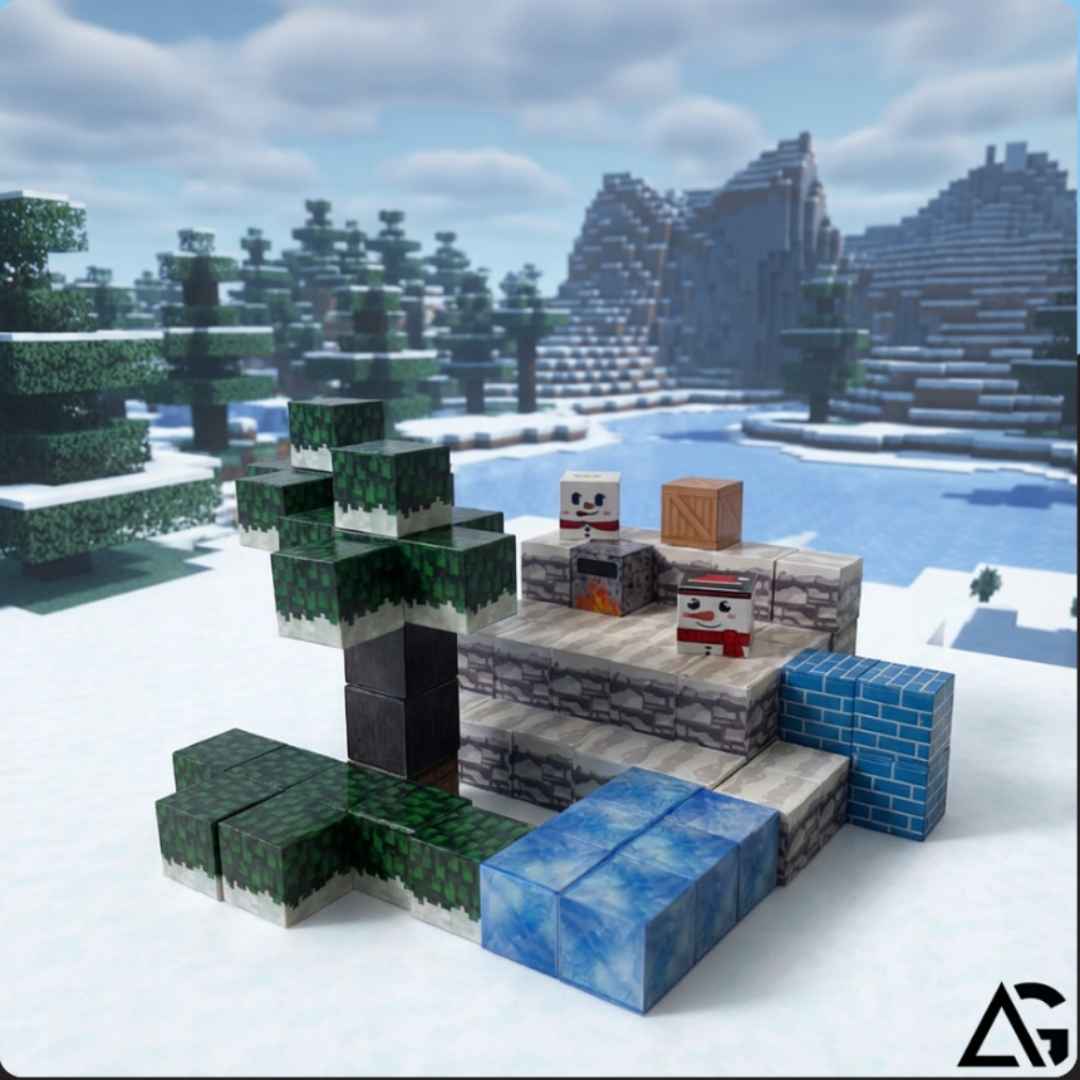 Minecraft Magnetic Building Blocks Winter Set 3D Construction Cubes