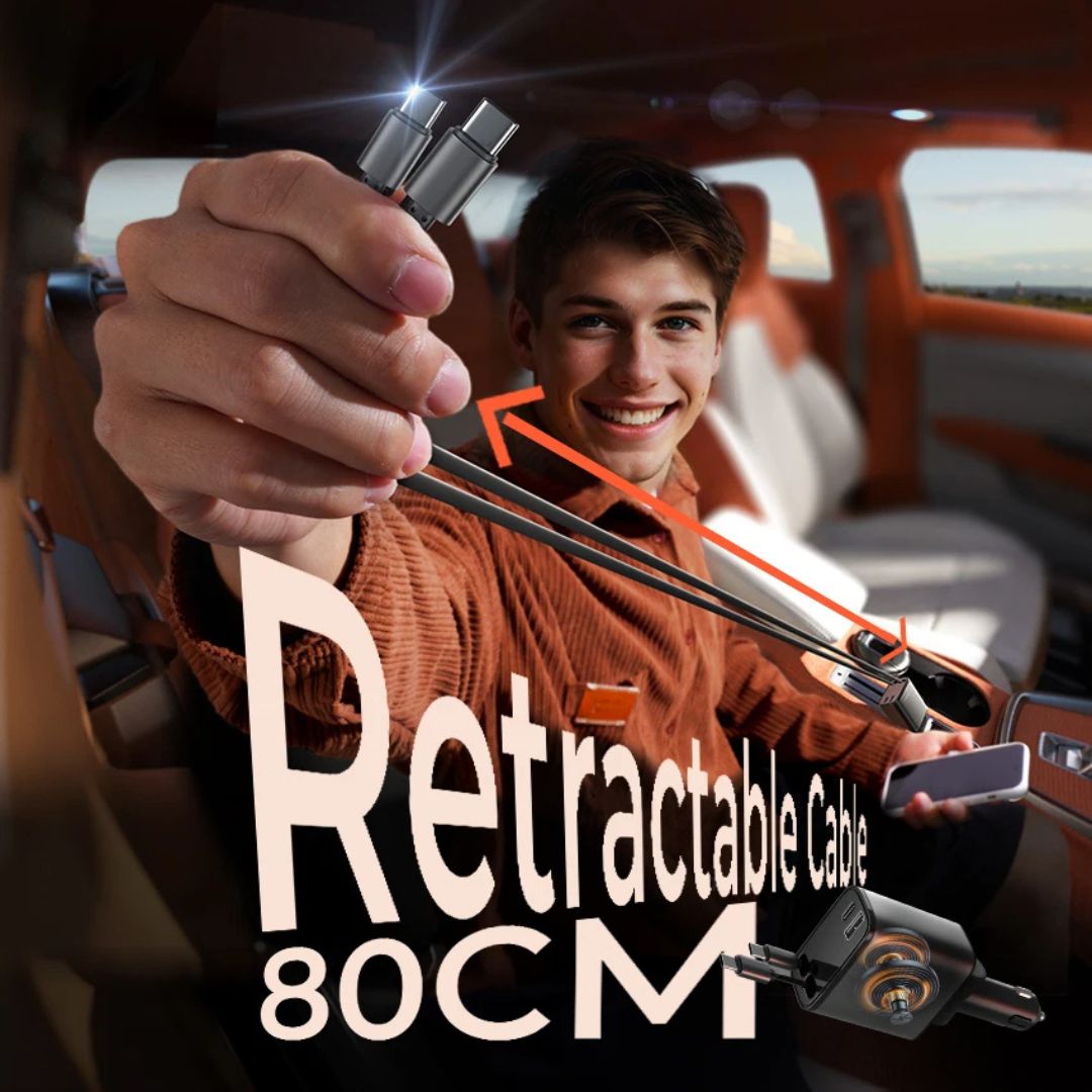 Lisen 4 in 1 Retractable 100W Dual Car Phone Charger