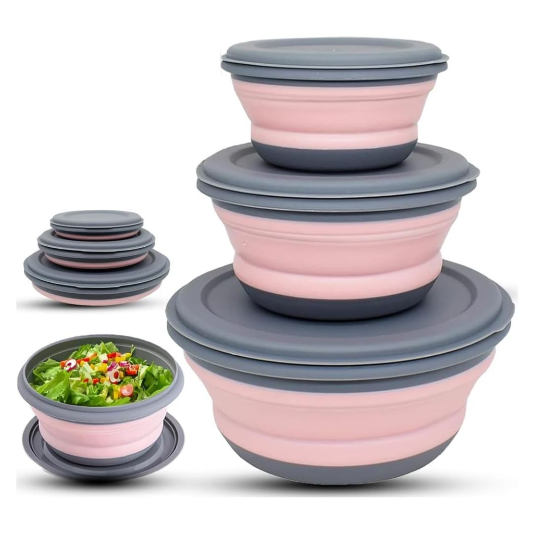 3Pcs Set Collapsible Food Grade Silicone Bowls With Lids