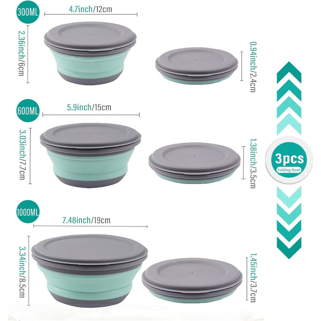3Pcs Set Collapsible Food Grade Silicone Bowls With Lids