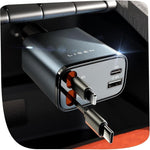 Lisen 4 in 1 Retractable 100W Dual Car Phone Charger
