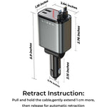 Lisen 4 in 1 Retractable 100W Dual Car Phone Charger