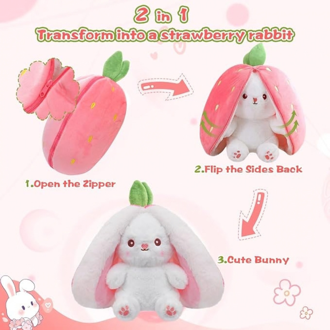 Strawberry Bunny Stuffed Plushy Zipper Design