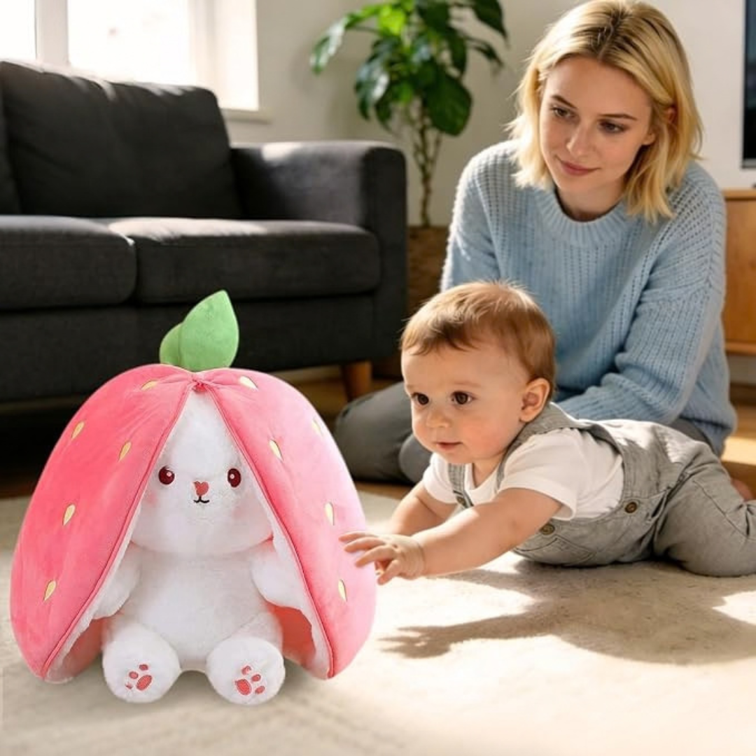 Strawberry Bunny Stuffed Plushy Zipper Design