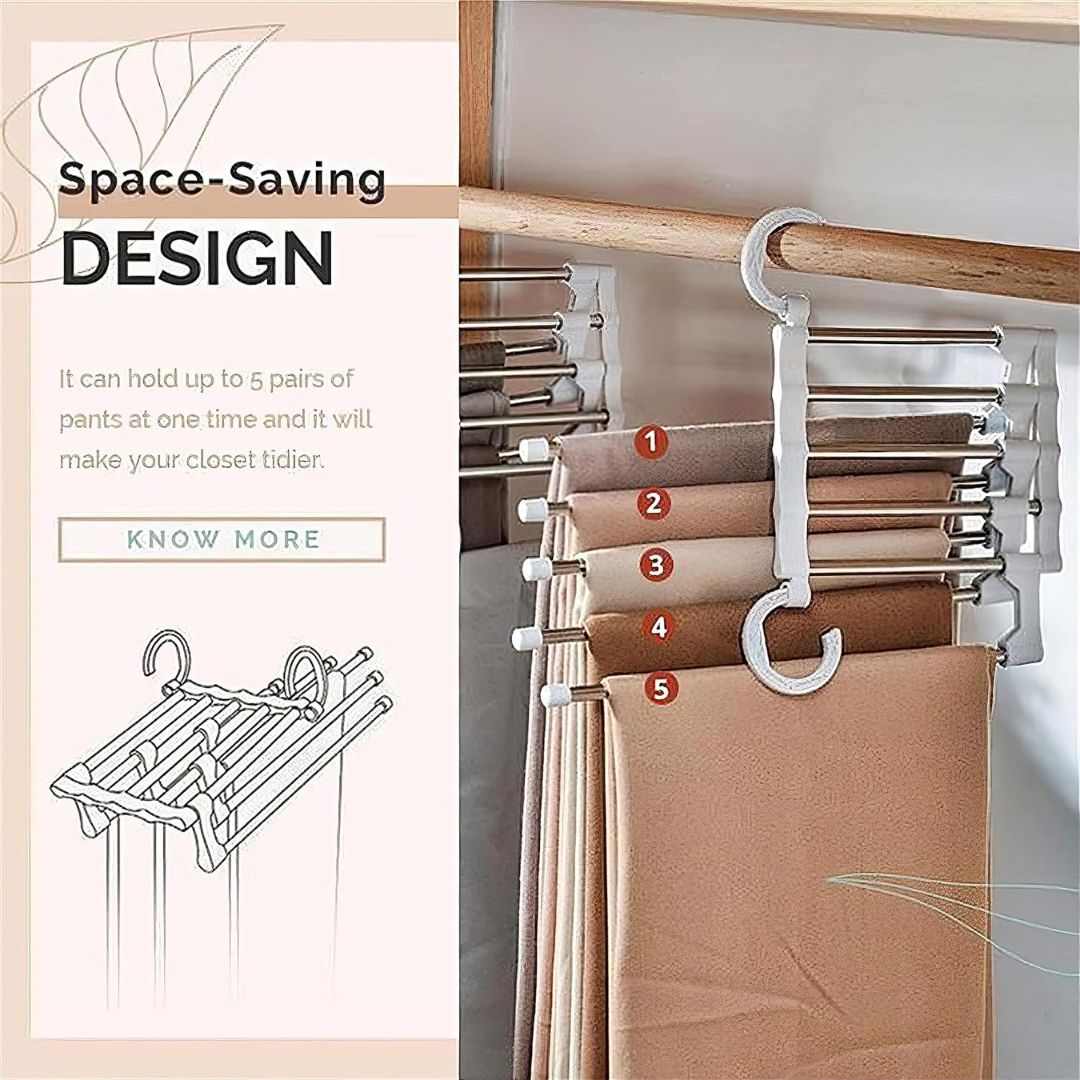 5 in 1 Foldable Multi-Purpose Steel Hanger For Wardrobe Clothes Organizer