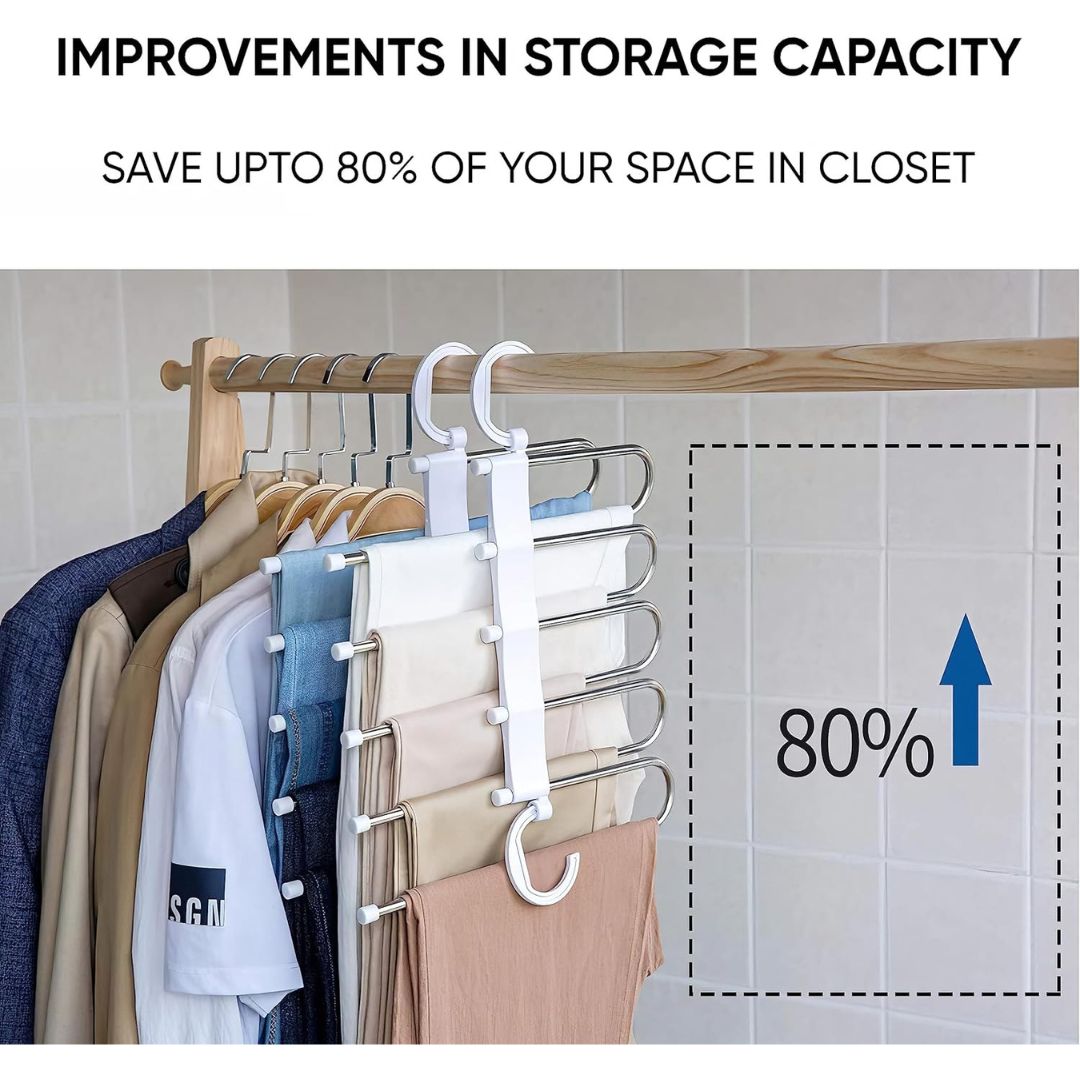5 in 1 Foldable Multi-Purpose Steel Hanger For Wardrobe Clothes Organizer