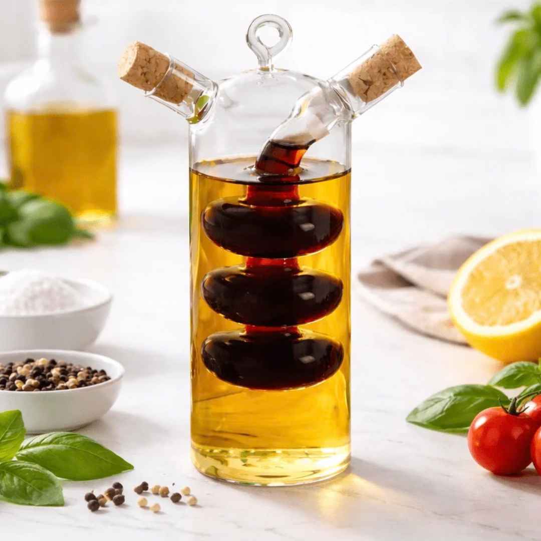 2 in 1 Transparent Dual Glass Olive Oil and Vinegar Dispenser
