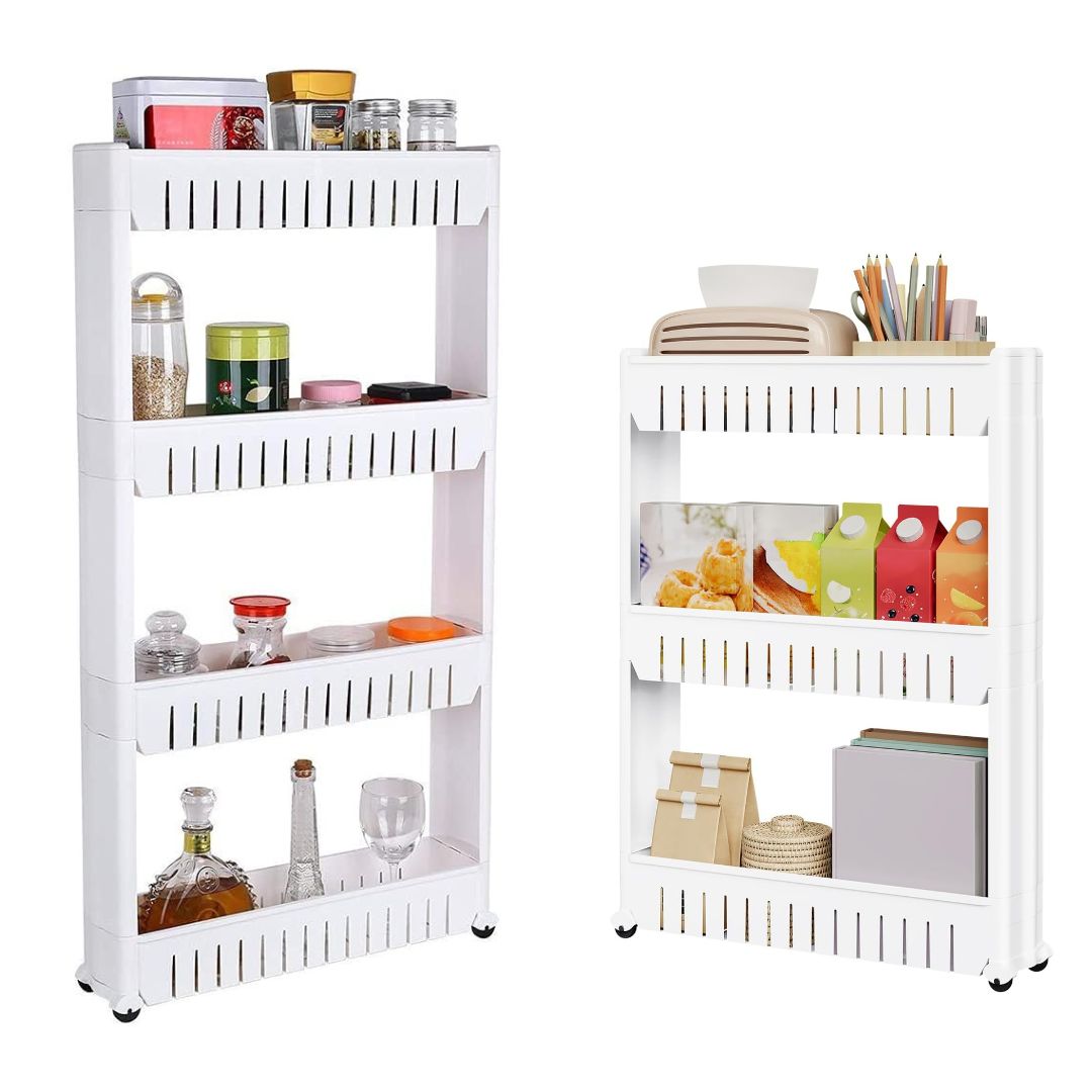 3/4 Layer Slim Slide Out Trolley Rack Holder Storage Shelf Organizer With Wheels