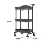 3-Tier Mobile Storage Cart Hard Plastic & Steel With Wheels