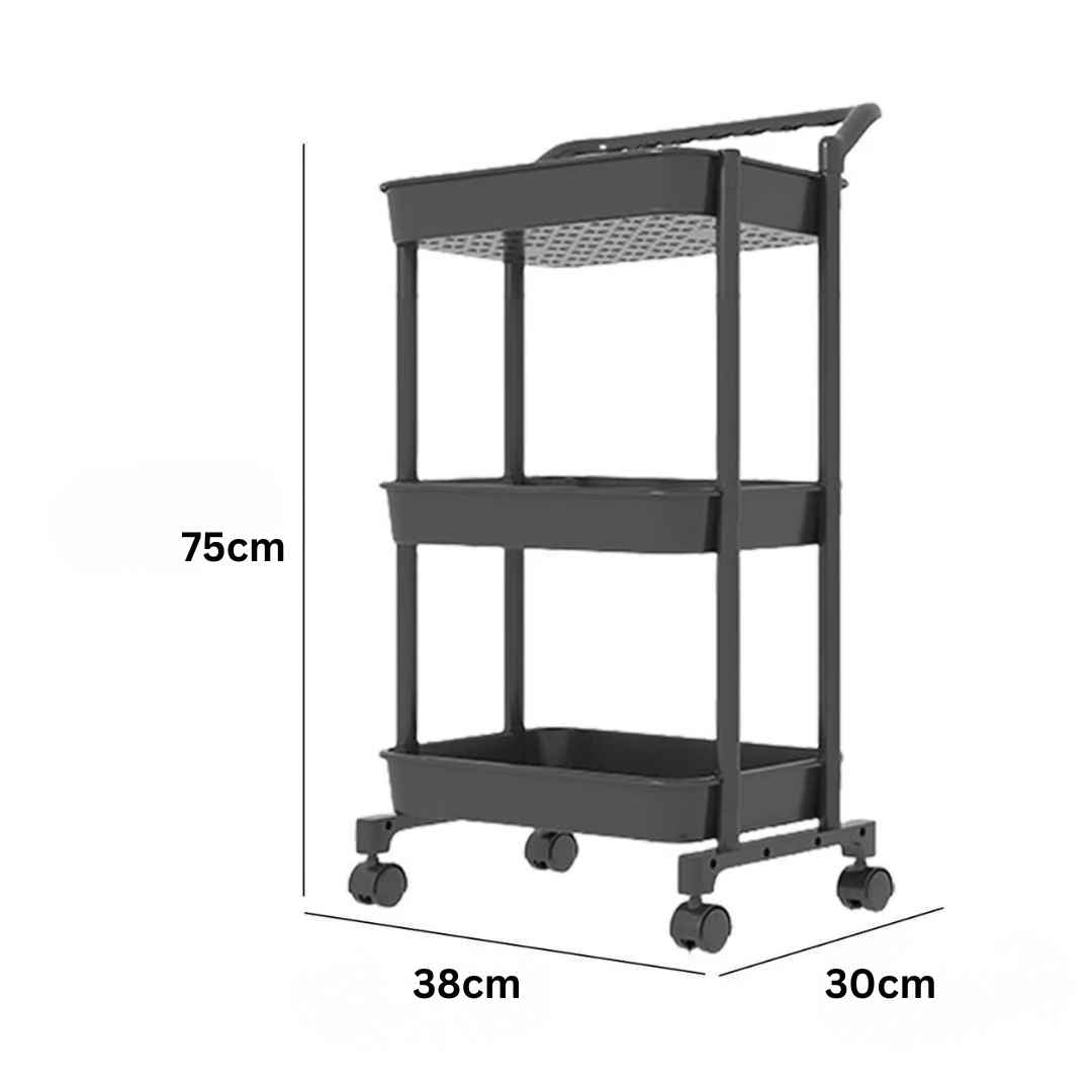 3-Tier Mobile Storage Cart Hard Plastic & Steel With Wheels