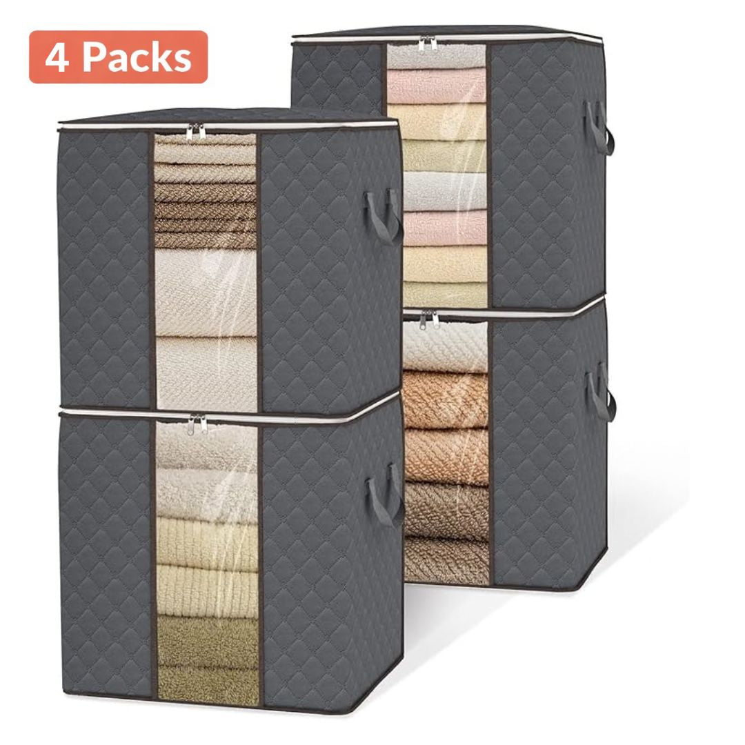 4/8/12 Pack 100L Large Capacity Foldable Fabric Storage Organizers With Reinforced Handle & Sturdy Zippers