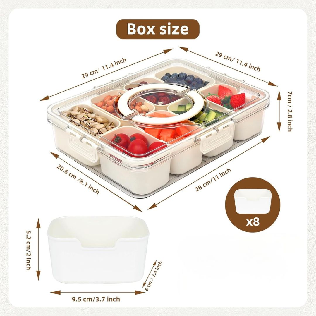 8 Compartment Divided Plastic Portable Snack Box With Lid & Handle