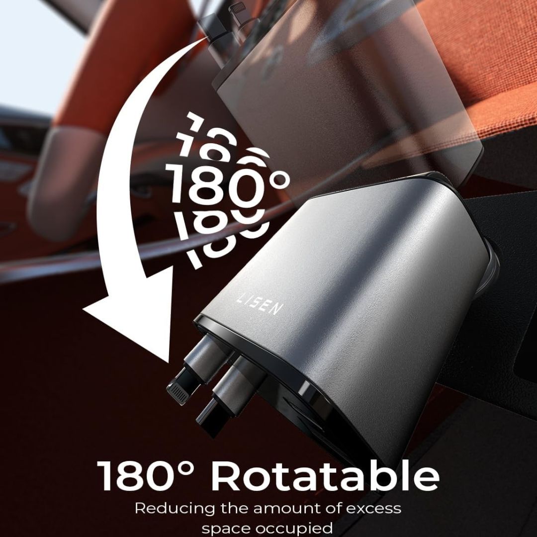 Lisen 4 in 1 Retractable 100W Dual Car Phone Charger