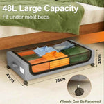 48L Under Bed Storage Fabric Containers With Metal Frame Transparent Lid & Wheels
