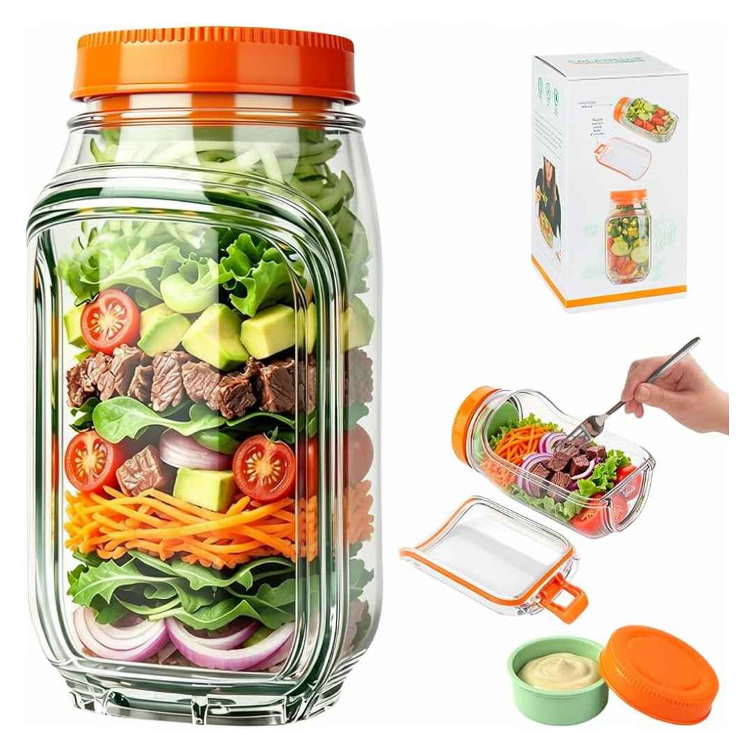 Side-Opening Salad Mason Jar With Dressing Compartment