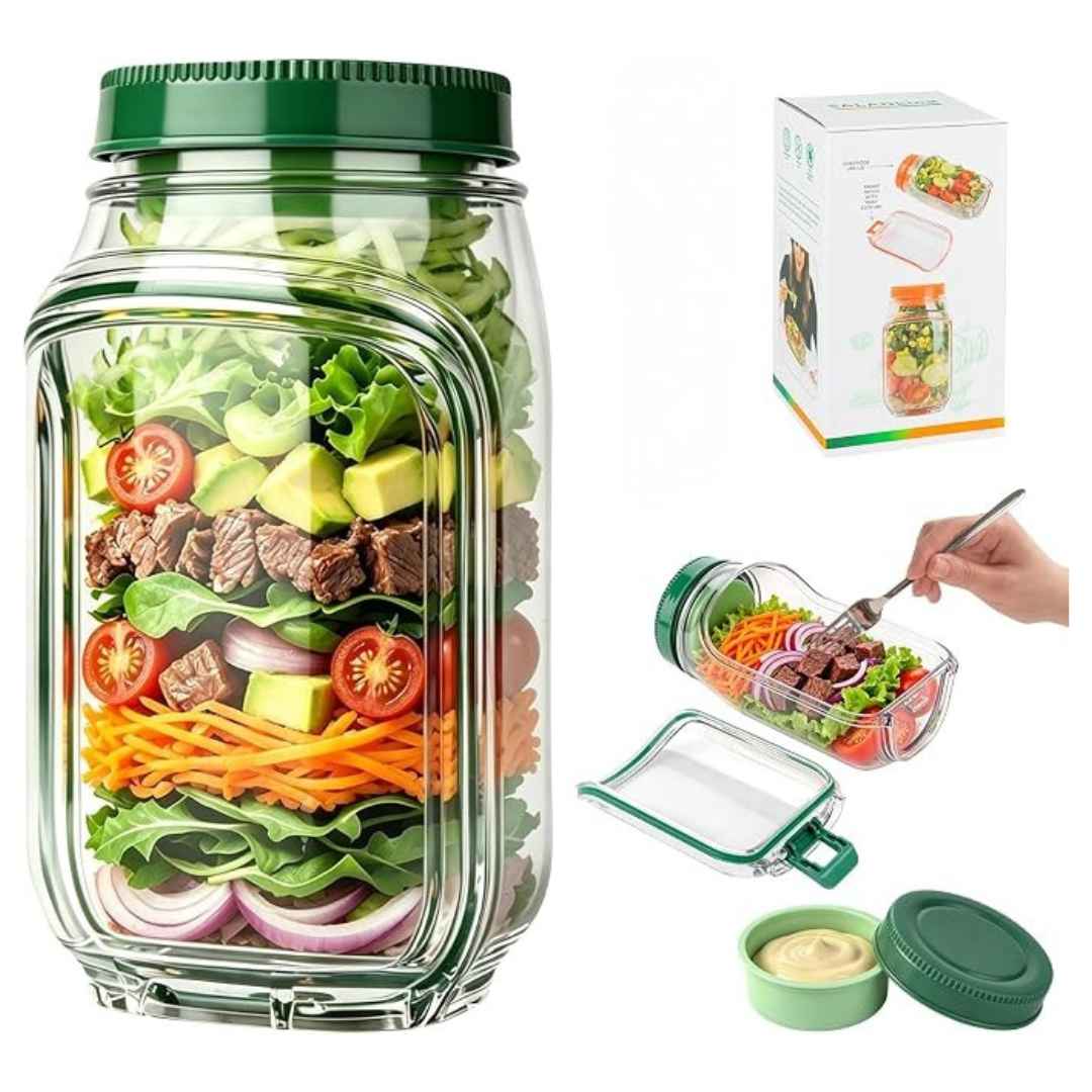Side-Opening Salad Mason Jar With Dressing Compartment