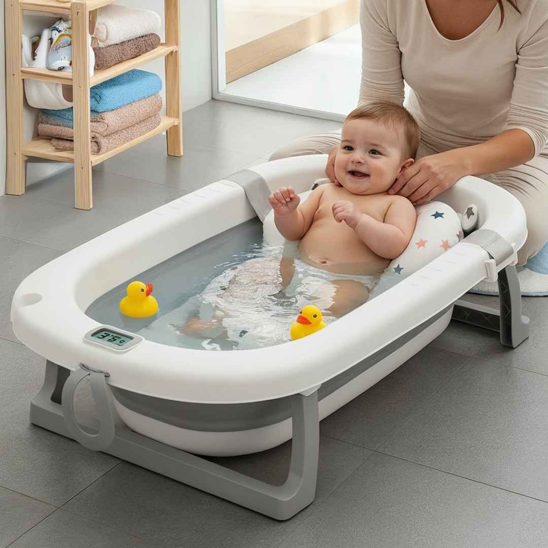 Bathtub For Babies With Anti-Skid Base Support Cushion & Drainer For Ages 0 to 3 years