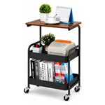 3-Tier Utility Cart - Wooden Tabletop & Lockable Wheels