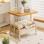 2-Tier Coffee Side Table Metal Frame With Wheels & Walnut Wood Top