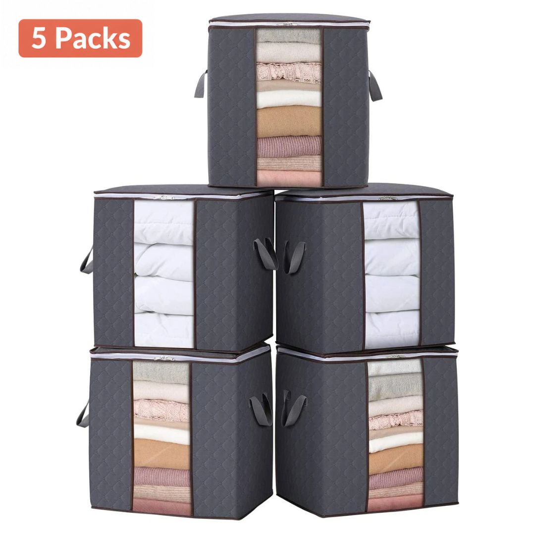 5 Pack 100L Large Capacity Foldable Fabric Storage Organizers With Reinforced Handle & Sturdy Zippers
