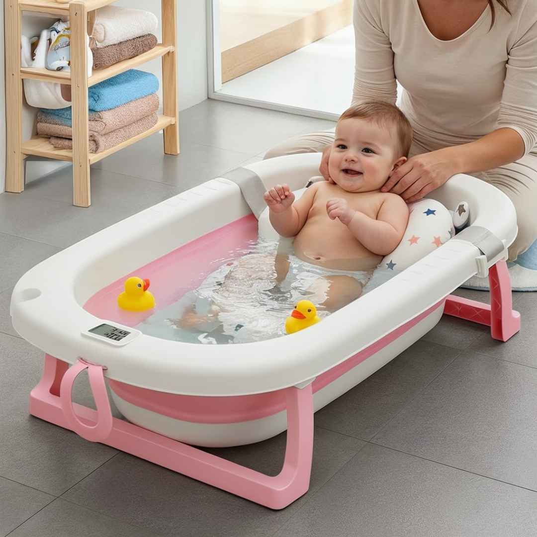 Bathtub For Babies With Anti-Skid Base Support Cushion & Drainer For Ages 0 to 3 years