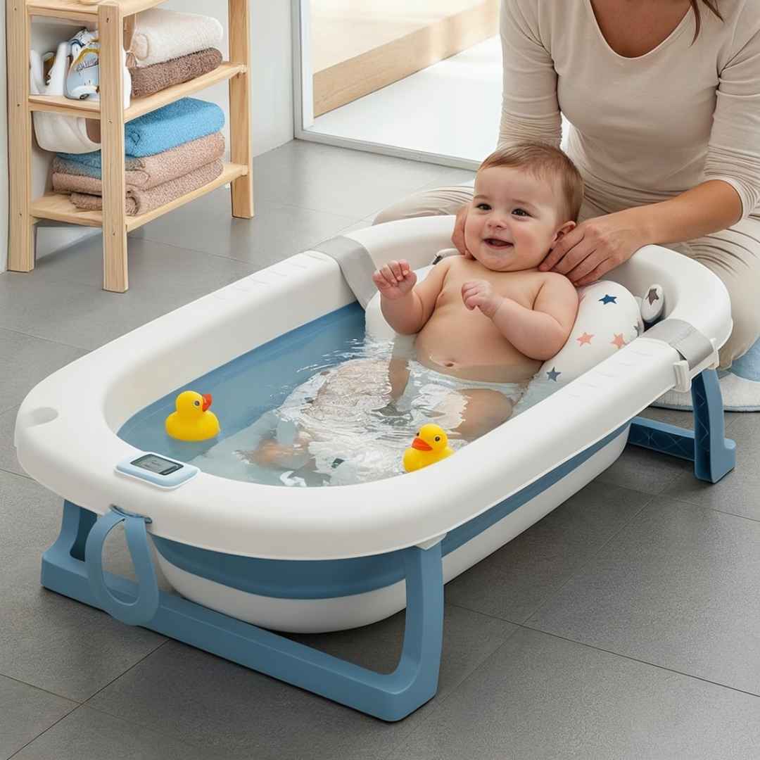 Bathtub For Babies With Anti-Skid Base Support Cushion & Drainer For Ages 0 to 3 years