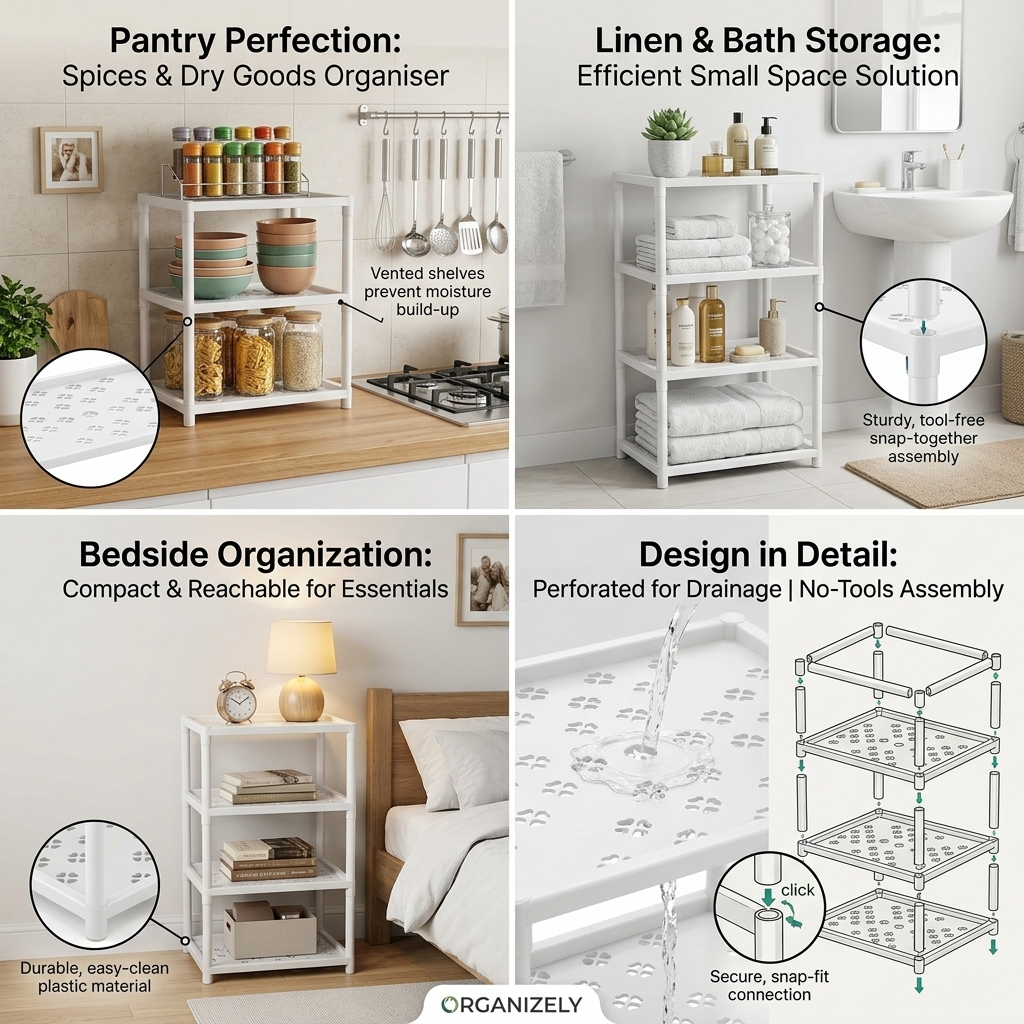 4 Tier Multipurpose Hard Plastic White Storage Rack