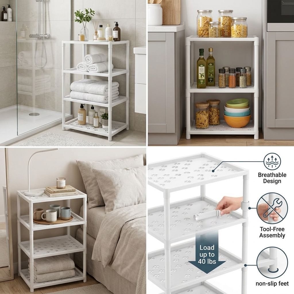 4 Tier Multipurpose Hard Plastic White Storage Rack