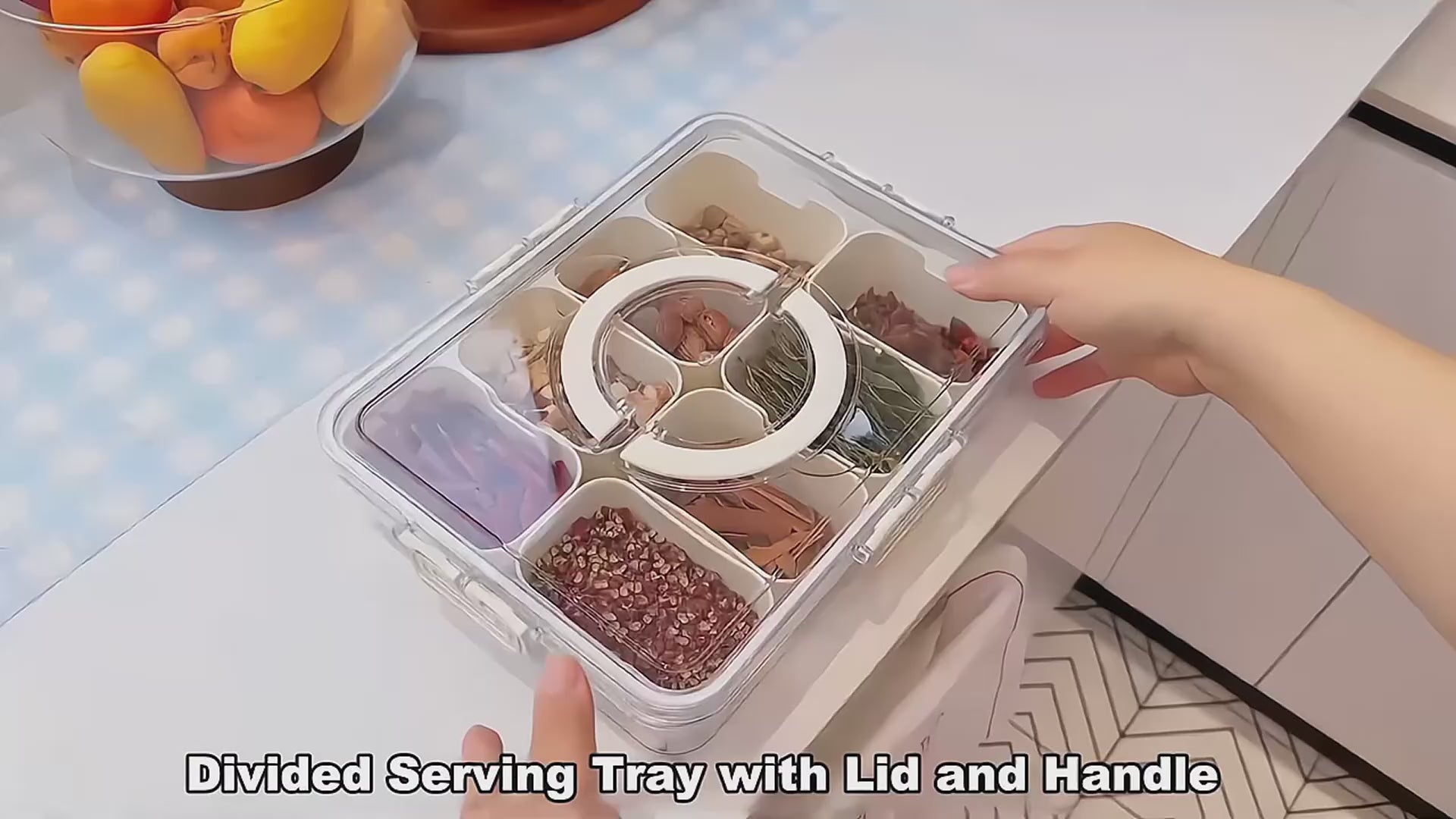 8 Compartment Divided Plastic Portable Snack Box With Lid & Handle